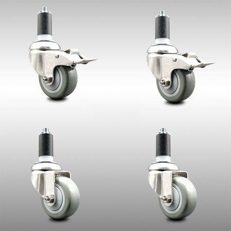 Service Caster 3.5 Inch 316SS Gray Polyurethane Swivel 1-3/8 Inch Stem Caster Lock Brake, 2PK SCC-SS316TTLEX20S3514-PPUB-2-S-2-138